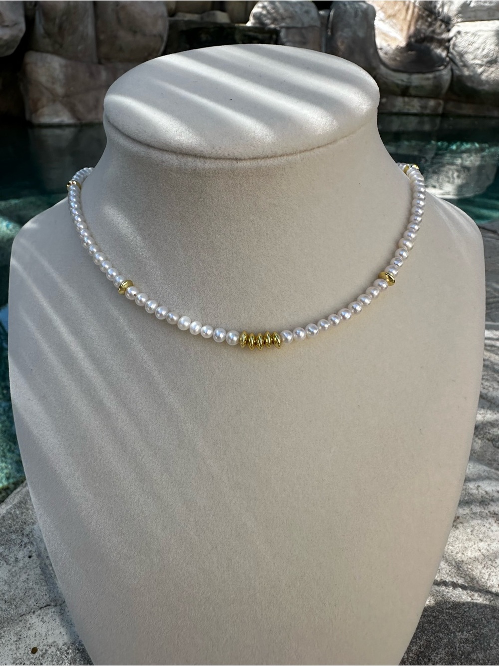 Freshwater Pearl Necklace with Gold Accents - Women Jewelry